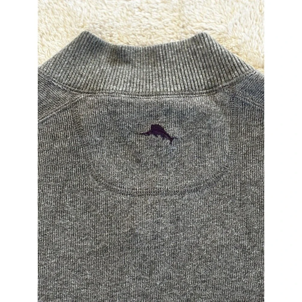 Tommy Bahama Pullover Sweater Mens L Gray Purple Reversible 1/4 Zip Mock Neck